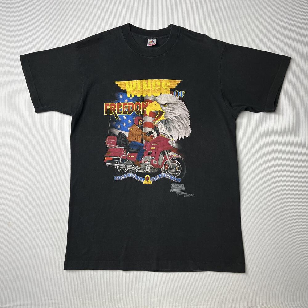 Vintage Fruit Of The Loom Shirt Mens XL Black Wings Of Freedom Eagle USA Tee